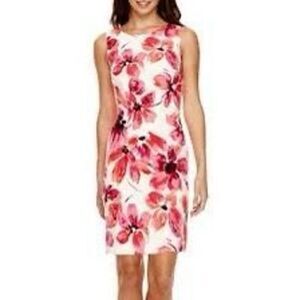 Alyx Women’s Size 4 Pencil Dress White Pink Floral Sleeveless Knee Length